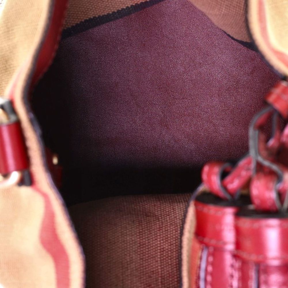 Burberry Tan Canvas Bucket Bag with Red and Black Accents - Picture 6 of 8